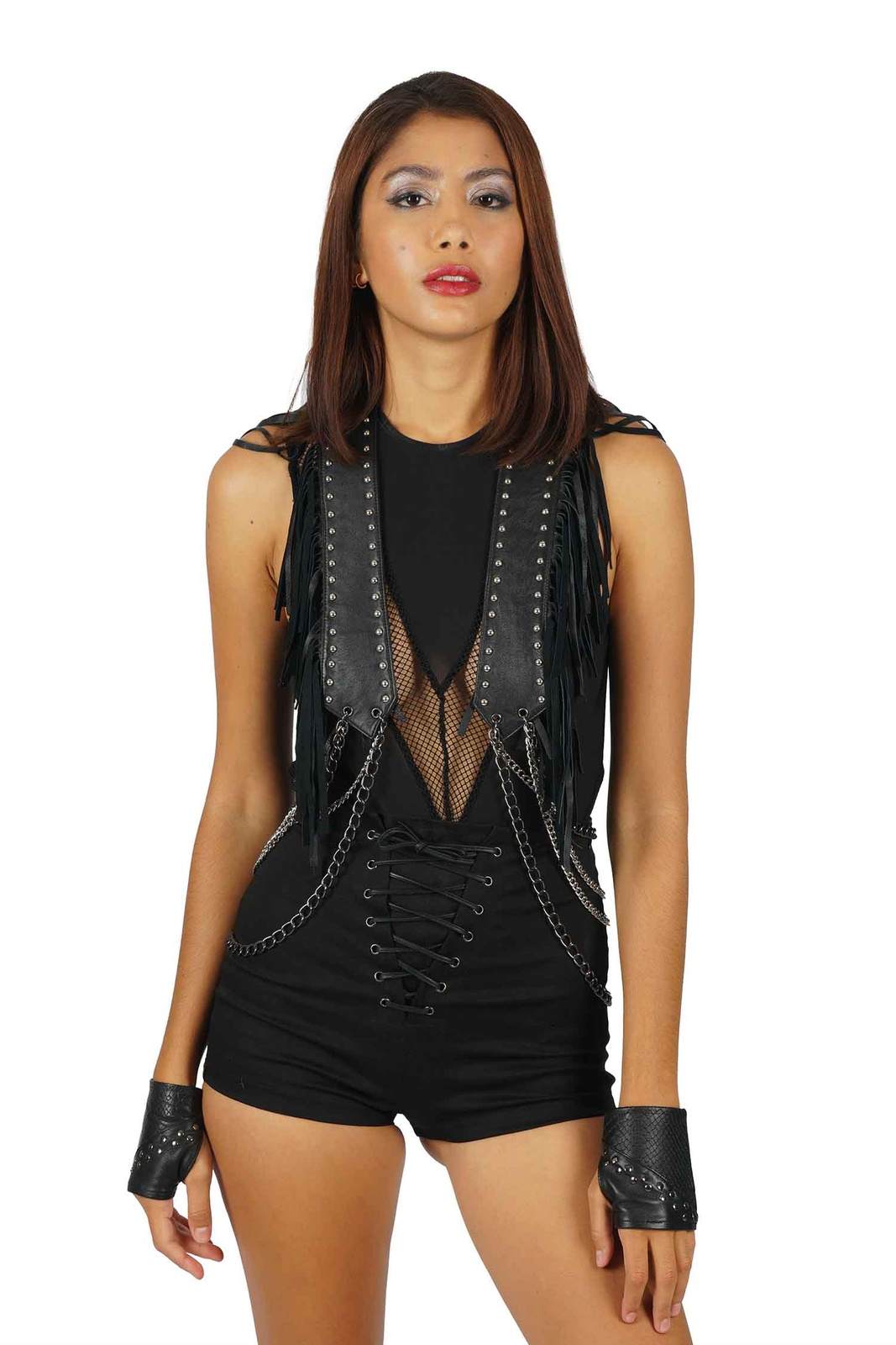 Leather Vest with Tassels, Black Fringe Vest, Love Khaos, Default Title , Black/Silver
