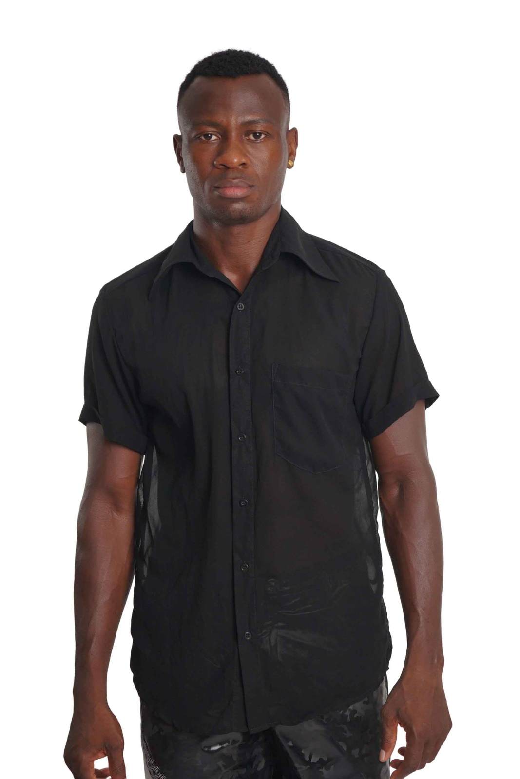 mens black short sleeve dress shirt Mens Chiffon Shirt | Short Sleeve Button Down