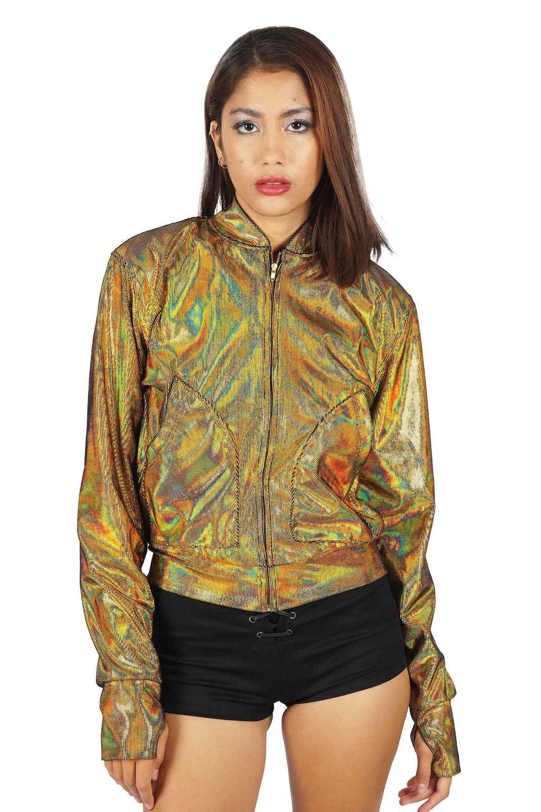 Womens Gold Bomber Jacket | Cropped Bomber | Love Khaos XL