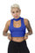 Mock neck crop top in cobalt blue and comfy black harem pants by Ekoluxe, a sustainable loungewear brand
