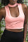 Sexy crop top in Pink and high waisted black leggings made from eco friendly recycled plastic fabric by Ekoluxe sustainable loungewear brand