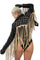 Black and gold Crop leather tassel jacket with stars & studs by Love Khaos Festival Clothing brand.