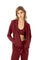Thin zip up hoodie with matching leggings and bralette crop top in vino dark red made from eco friendly recycled plastic fabric by Ekoluxe, a sustainable loungewear brand