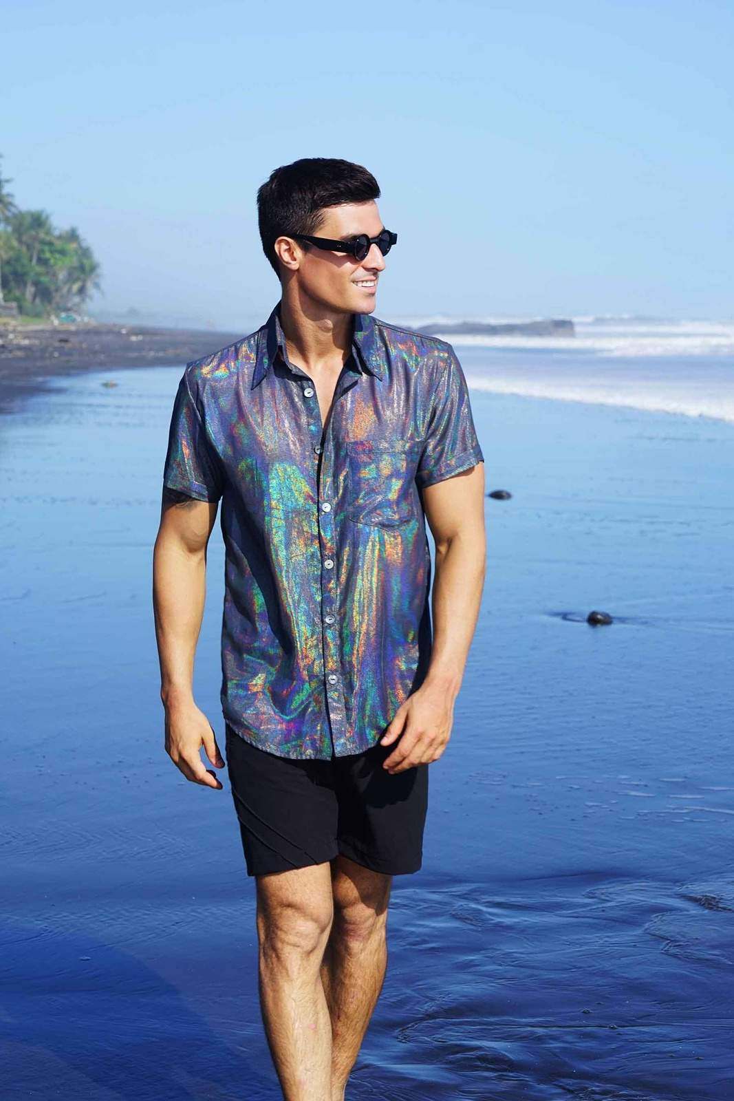 holographic dress shirt Mens Holographic Shirt, Leisure Shirt, Shop Love Khaos, Medium Size , Holographic Silver