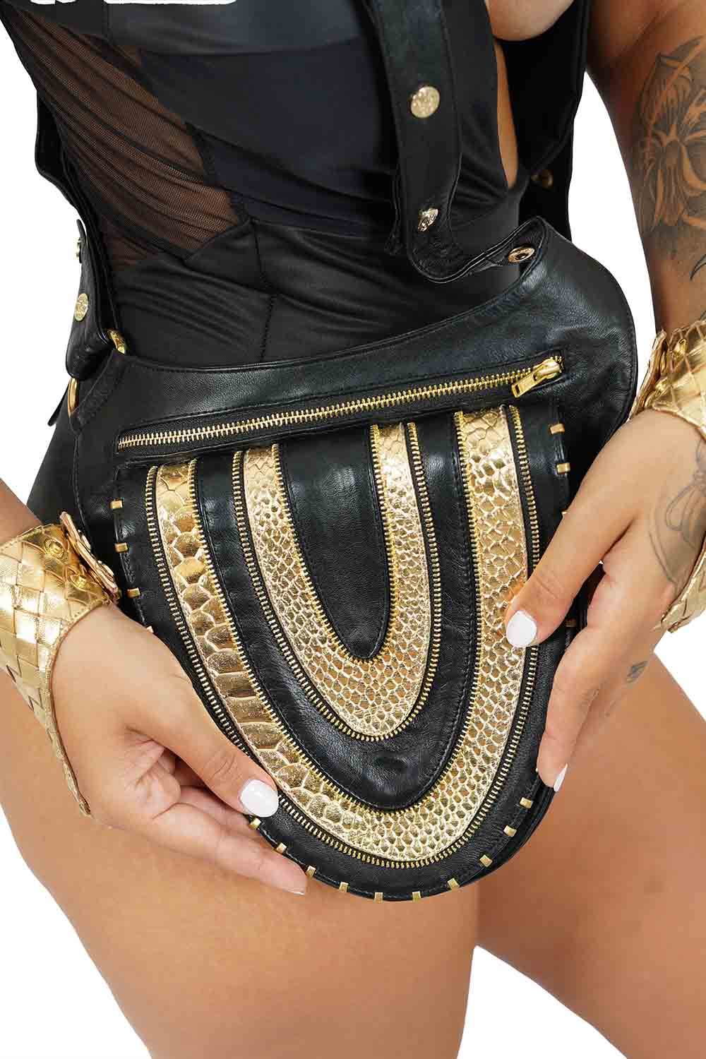 black and gold leather shoulder holster bags from Love Khaos