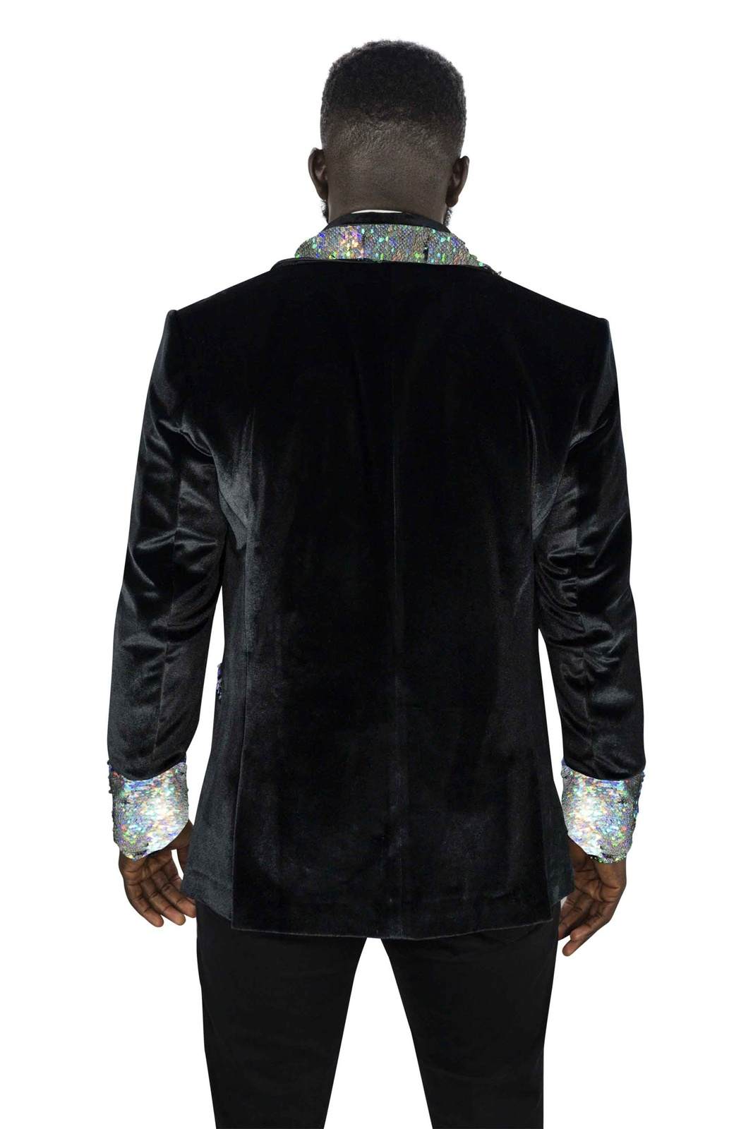 Black Velvet Smoking Jacket with Silver Sequins | Love Khaos
