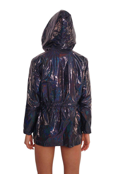 Womens Black holographic Festival Rain Jacket from Love Khaos 