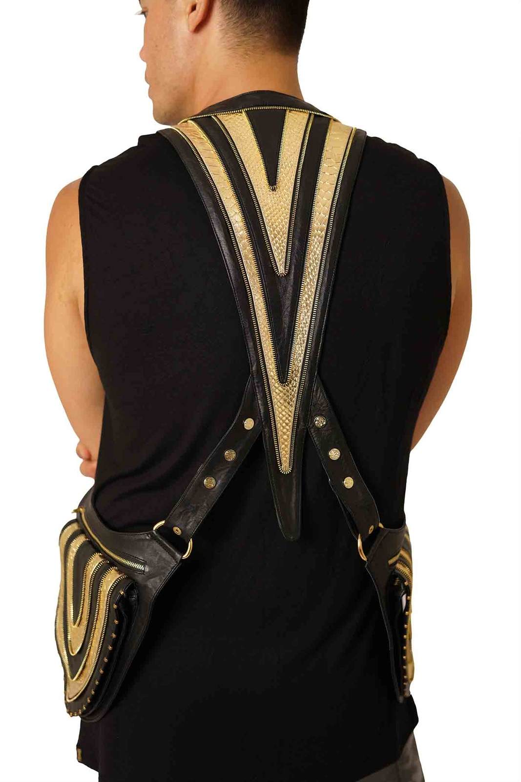 black and gold leather shoulder holster bags from Love Khaos