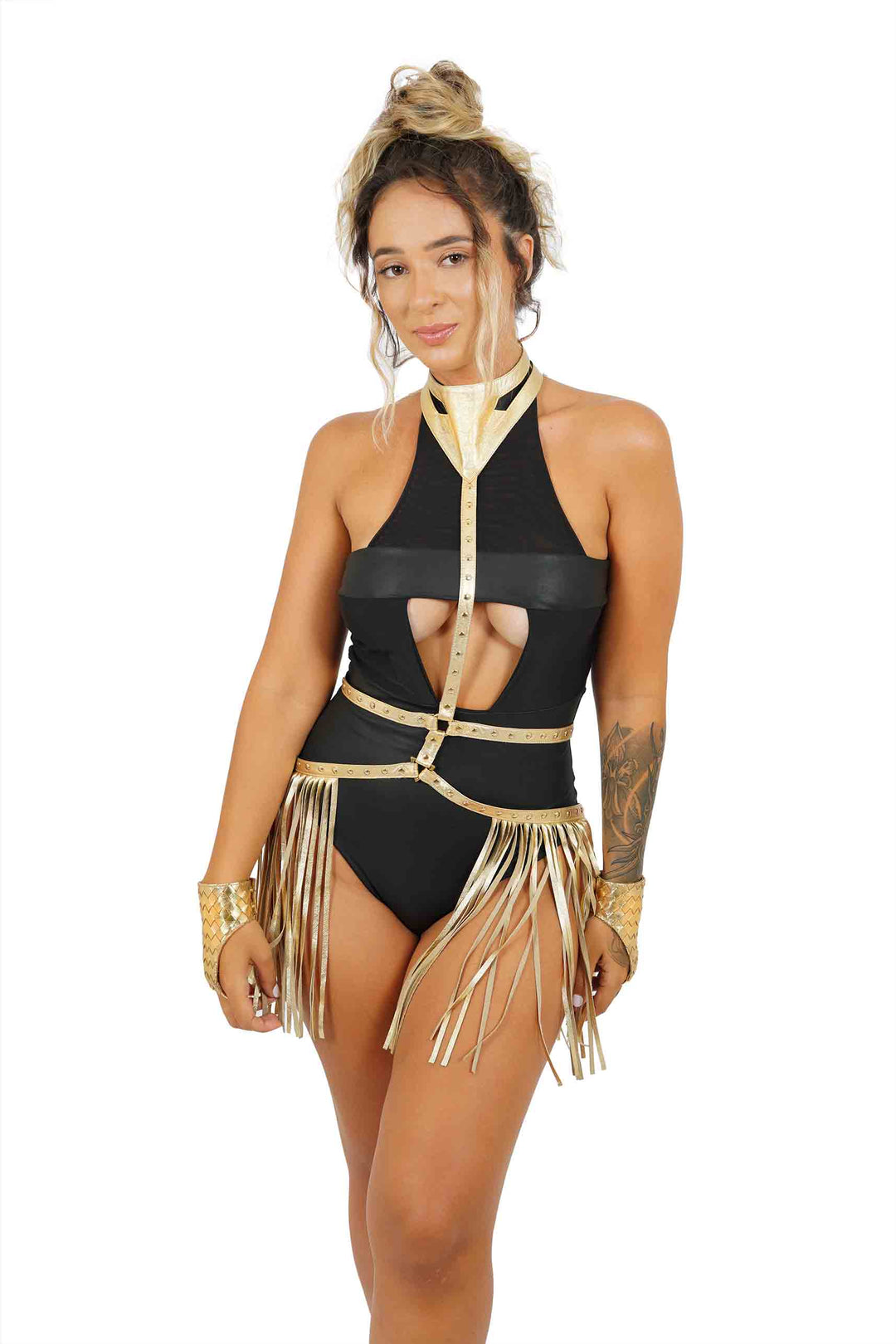 Narnia Womens Gold Leather Body Harness | Love Khaos display picture 3