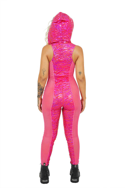 woman wearing a hot pink jumpsuit from Love Khaos