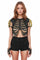 Black leather skeleton harness with gold skull shoulder pads from Love Khaos