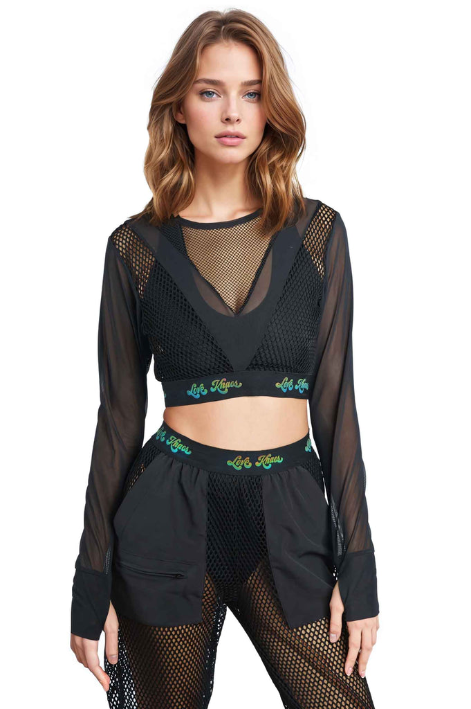 kashiko カシコWomen Mesh Top シズニルック long-sleeve-mesh-crop-top-