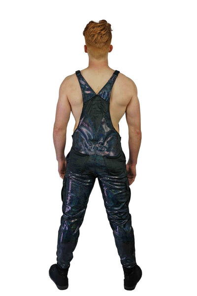 mens cargo overalls in holographic black from Love Khaos