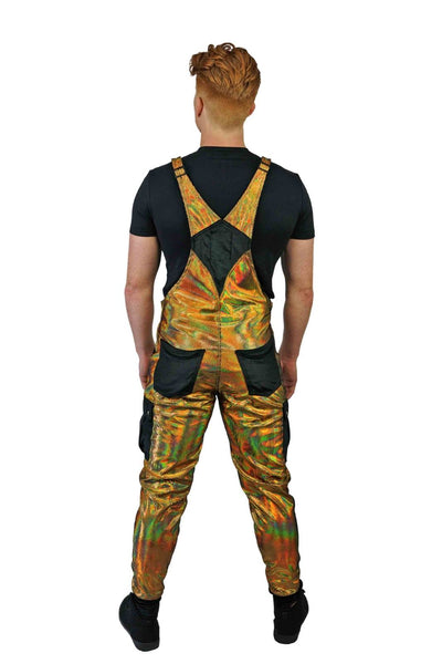 holographic gold mens festival overalls from Love Khaos