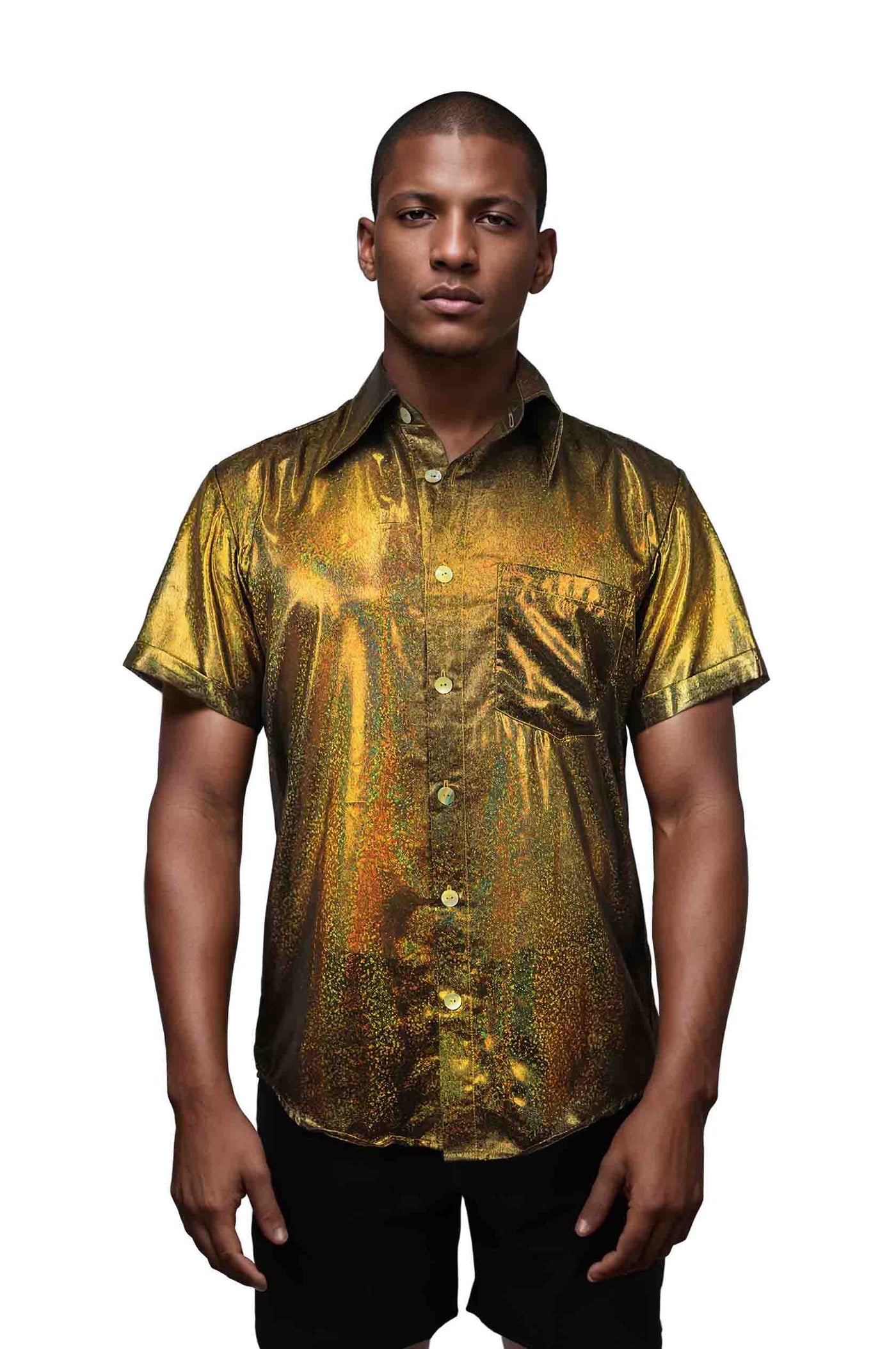 Mens Gold Button Down Shirt, Gold Dress Shirt, Love Khaos, XL , Holographic Gold Mens Gold Button Down Shirt, Gold Dress Shirt, Love Khaos, XL , Holographic Gold
