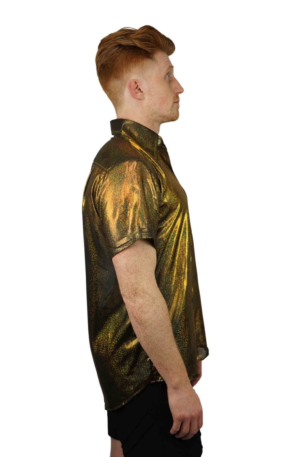 Mens Gold Button Down Shirt, Gold Dress Shirt, Love Khaos, XL , Holographic Gold