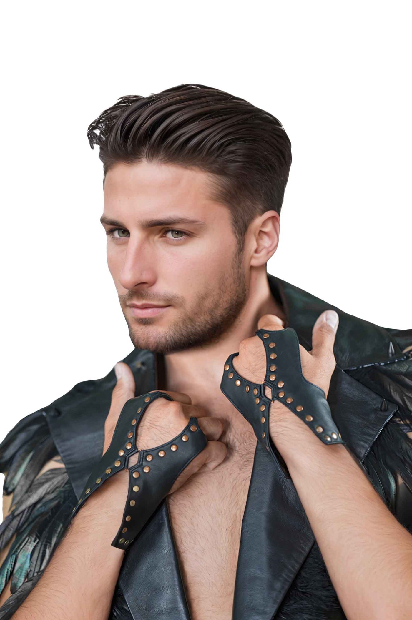 Black Leather Fingerless Gloves Love Khaos Streetwear