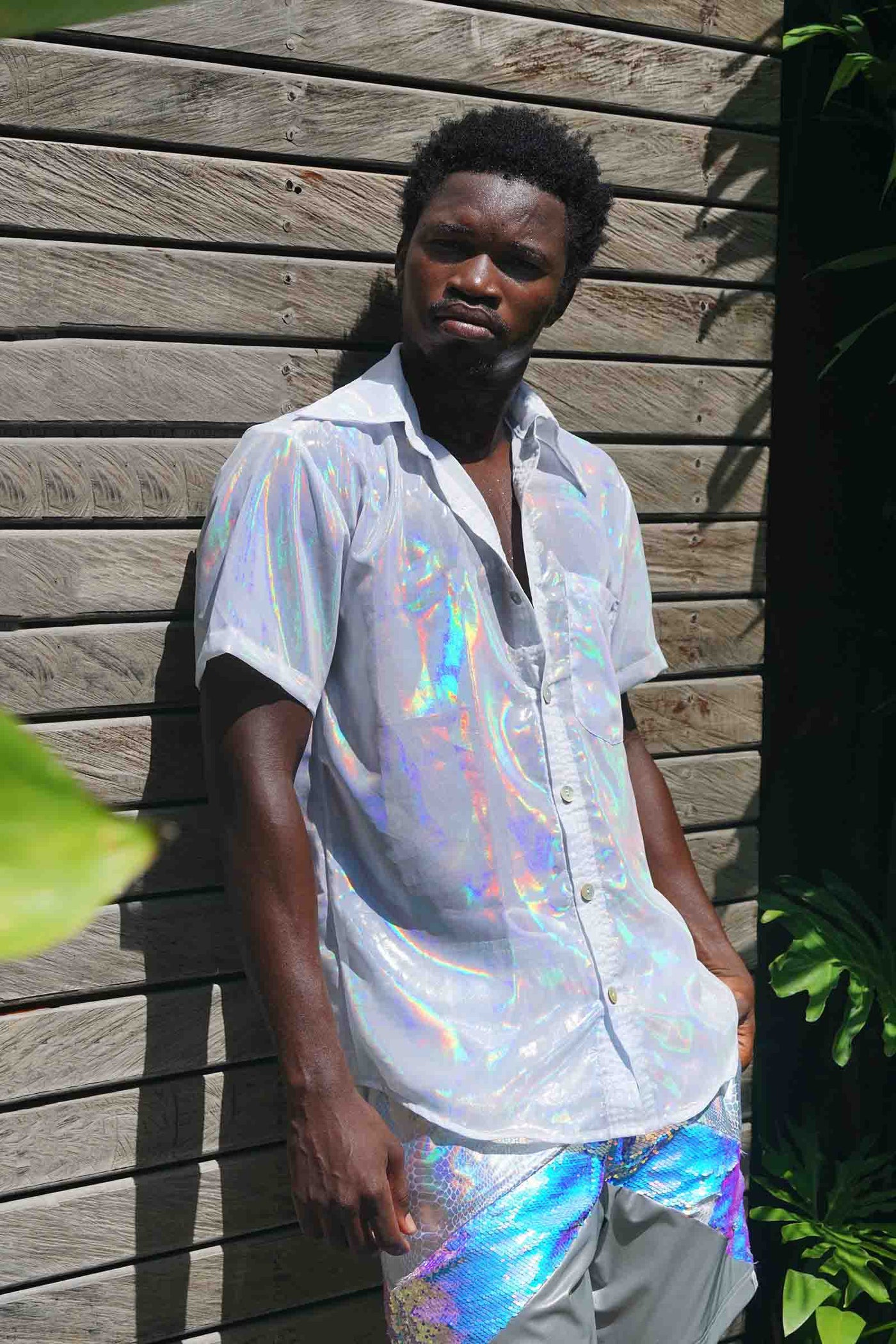 mens holographic button up shirt from Love Khaos