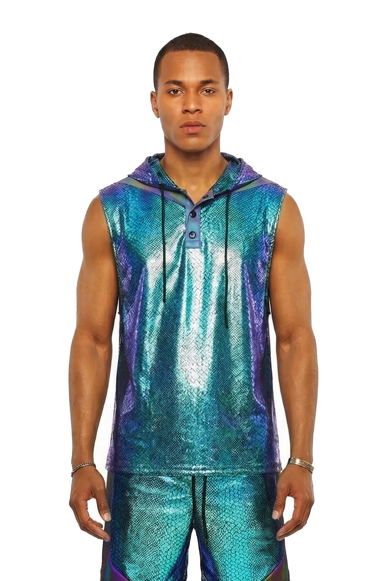 トップス VIAVANDA DISTORTION HOODIE TANK TOP Mens Tank Top With Hoodie | Low Armhole Vest | Love Khaos