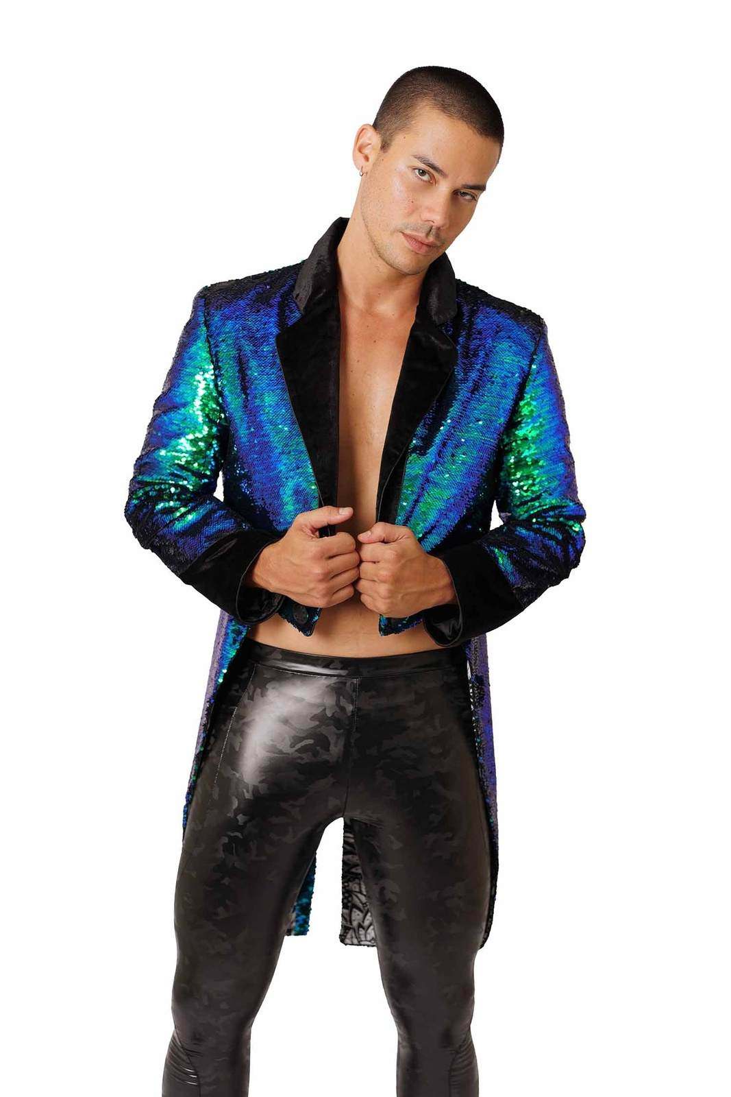 Mens Sequin Tailcoat Green Black