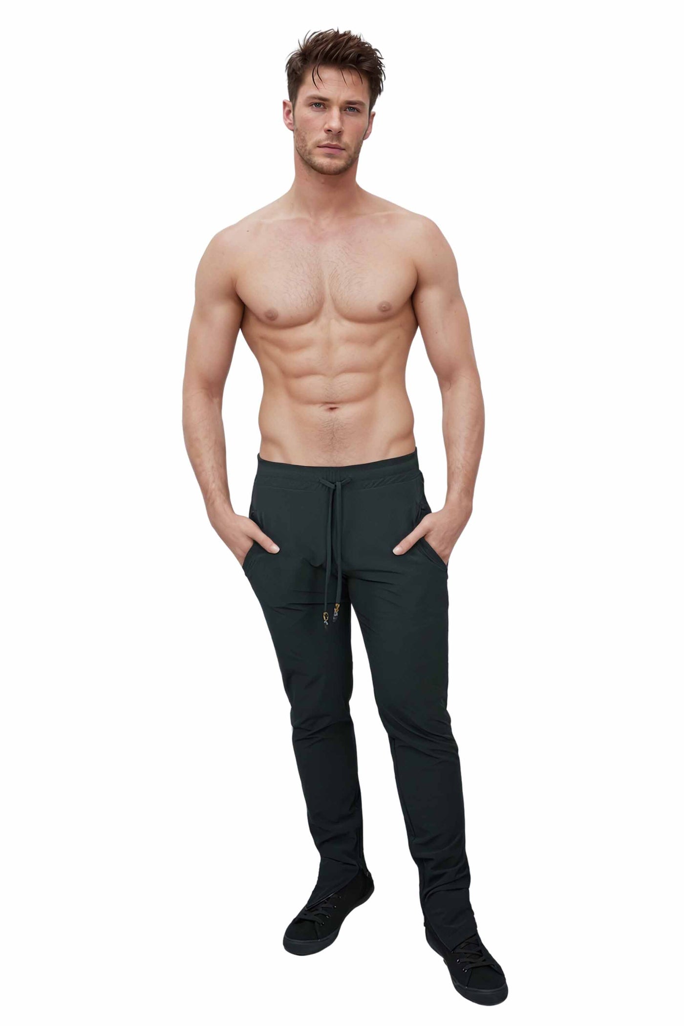 Man wearing mens slim pants from Ekoluxe