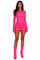 woman wearing neon pink mesh dress from Love Khaos.