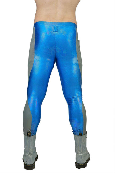 mens blue leggings with reflective pocket panels from Love Khaos