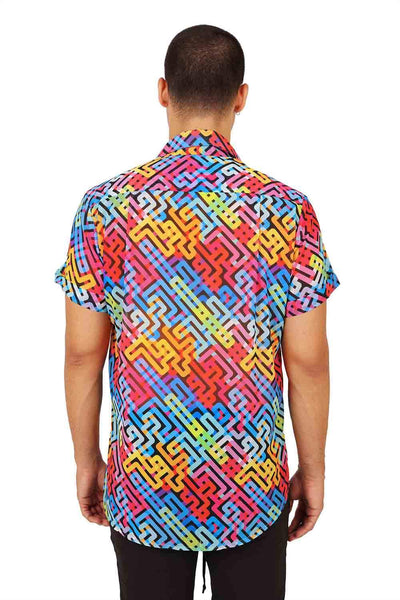 Man wearing a colorful dress shirt from Love Khaos