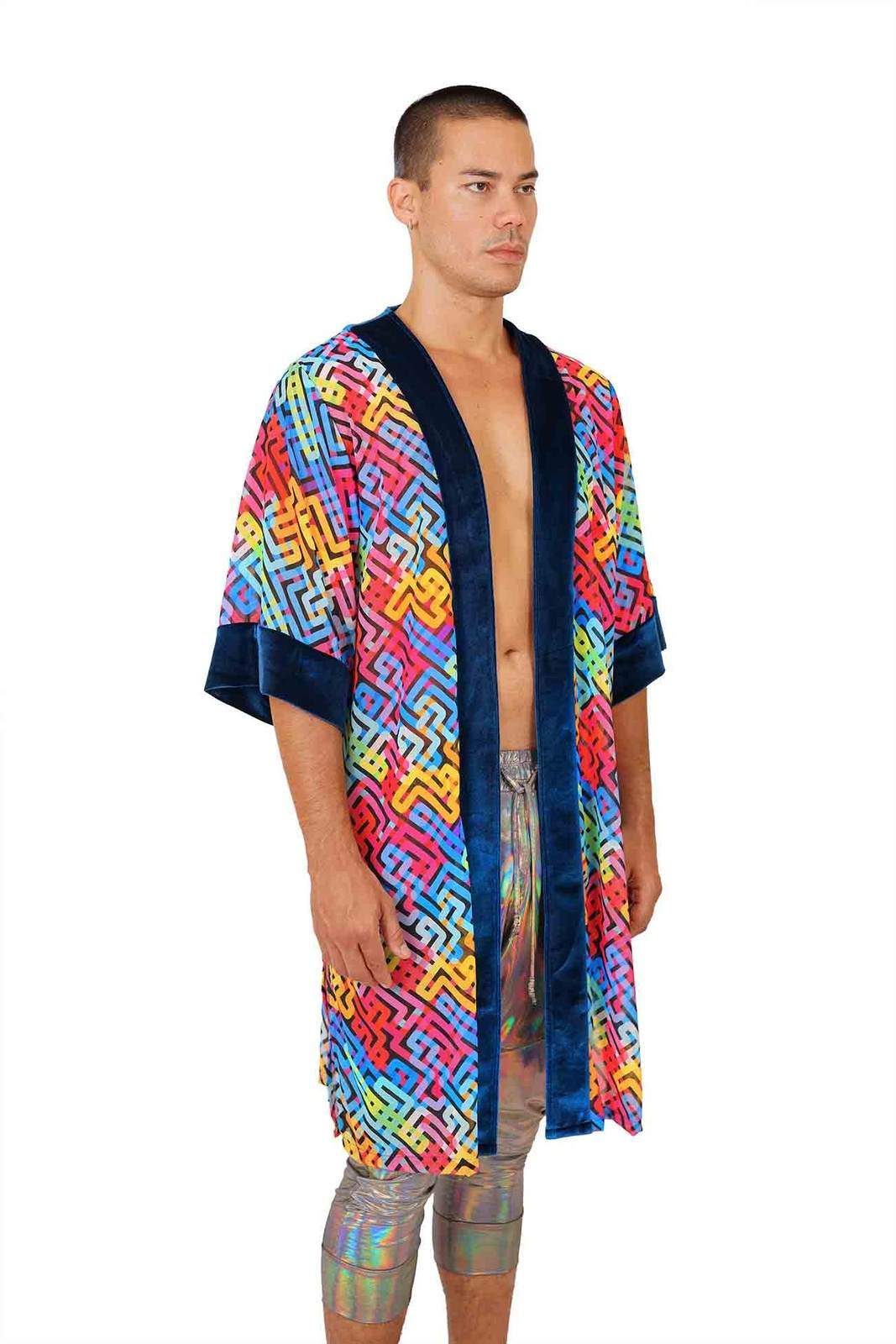 Man wearing colorful kimono from Love Khaos.