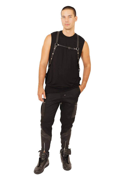 Obsidian Mens Black Leather Joggers with cargo pockets from Love Khaos.