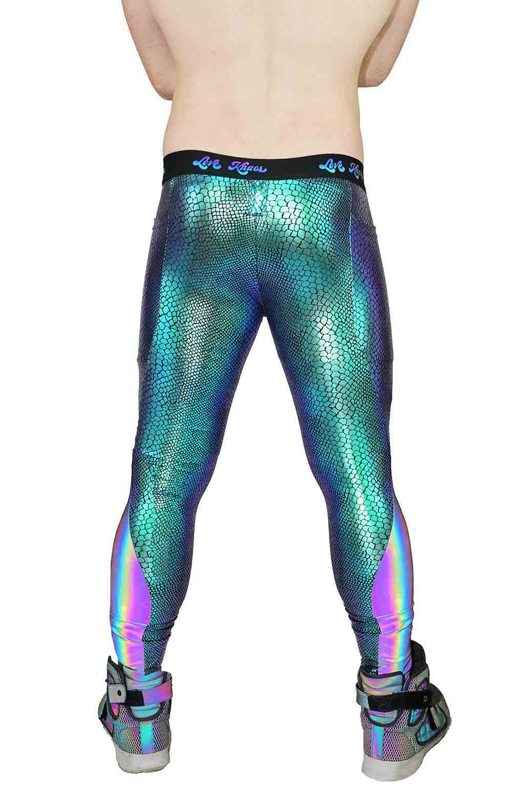 Mens Green Snakeskin Leggings | Green Meggings | Love Khaos
