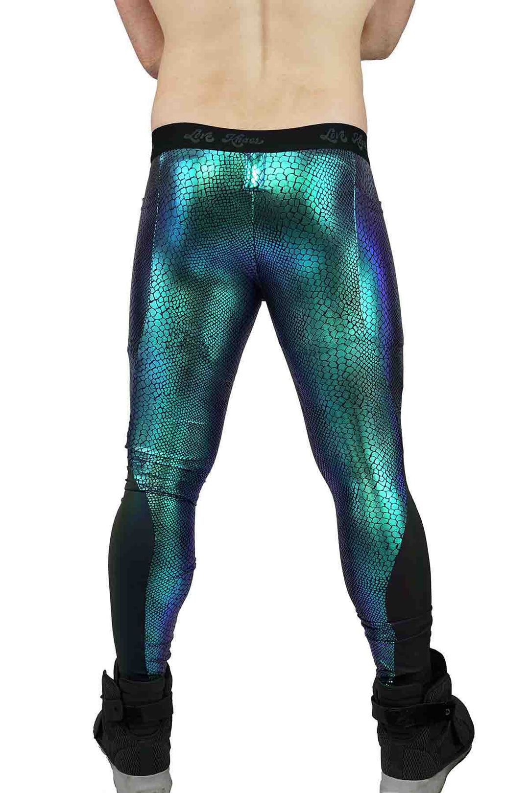 Mens Green Snakeskin Leggings | Green Meggings | Love Khaos