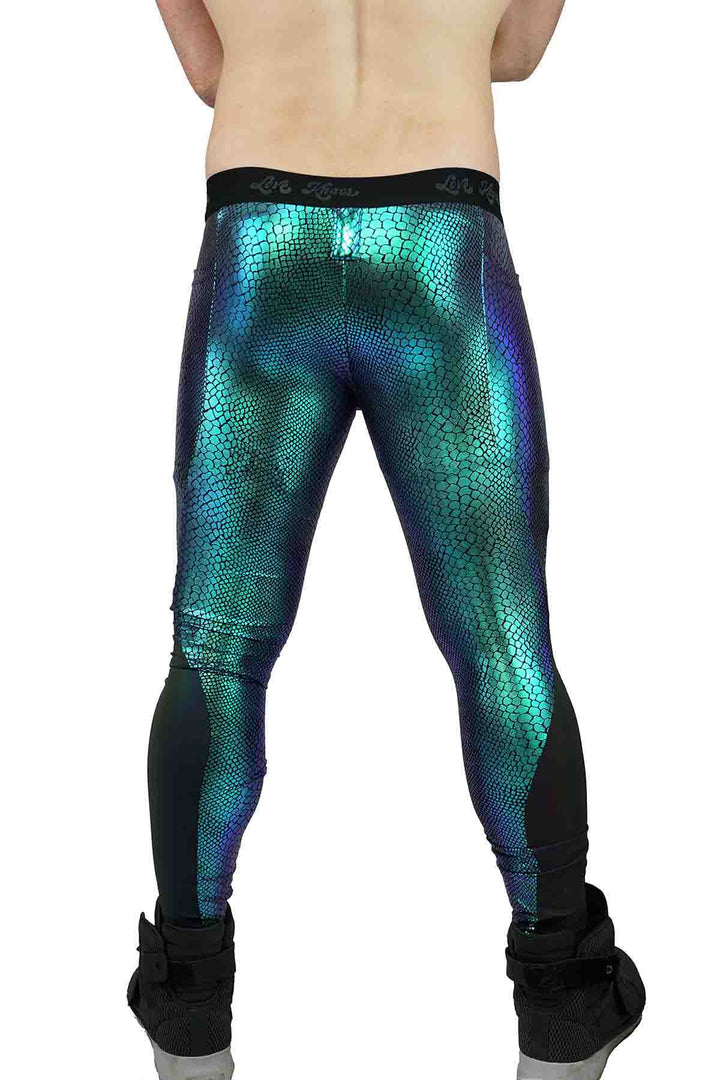 Mens Green Snakeskin Leggings | Green Meggings | Love Khaos