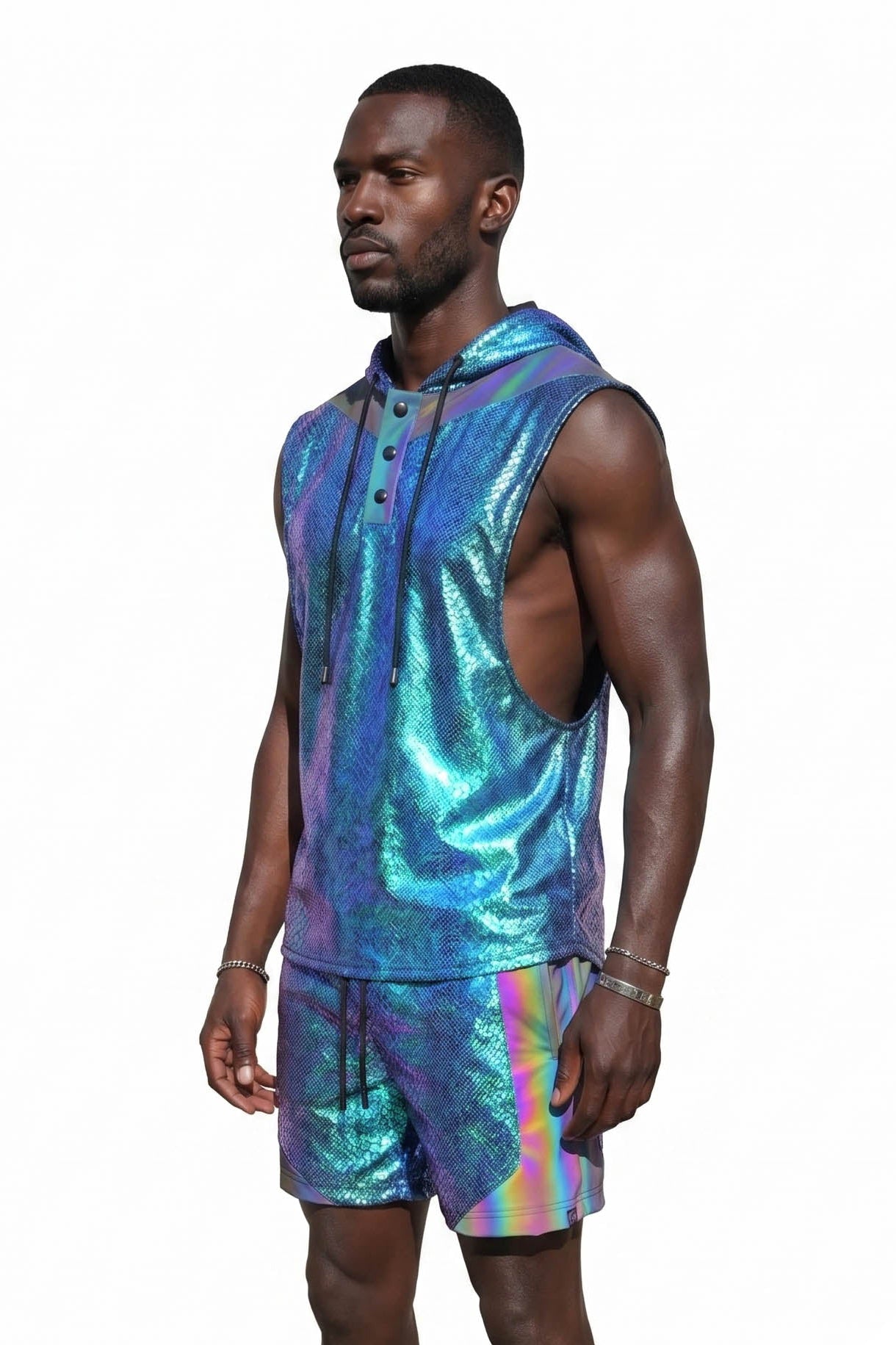 トップス VIAVANDA DISTORTION HOODIE TANK TOP Mens Tank Top With Hoodie | Low Armhole Vest | Love Khaos