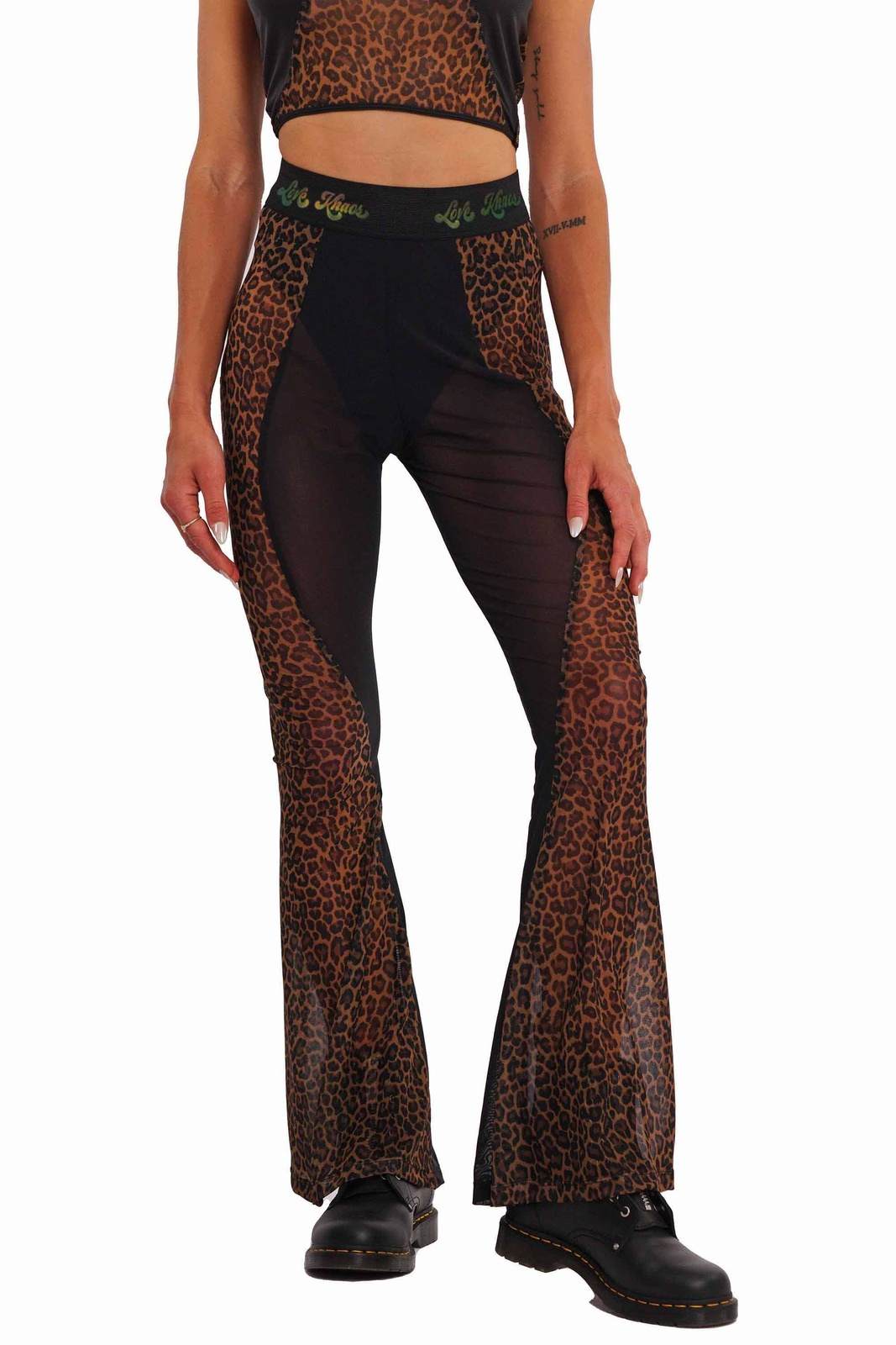 Black mesh and leopard bell bottoms from Love Khaos