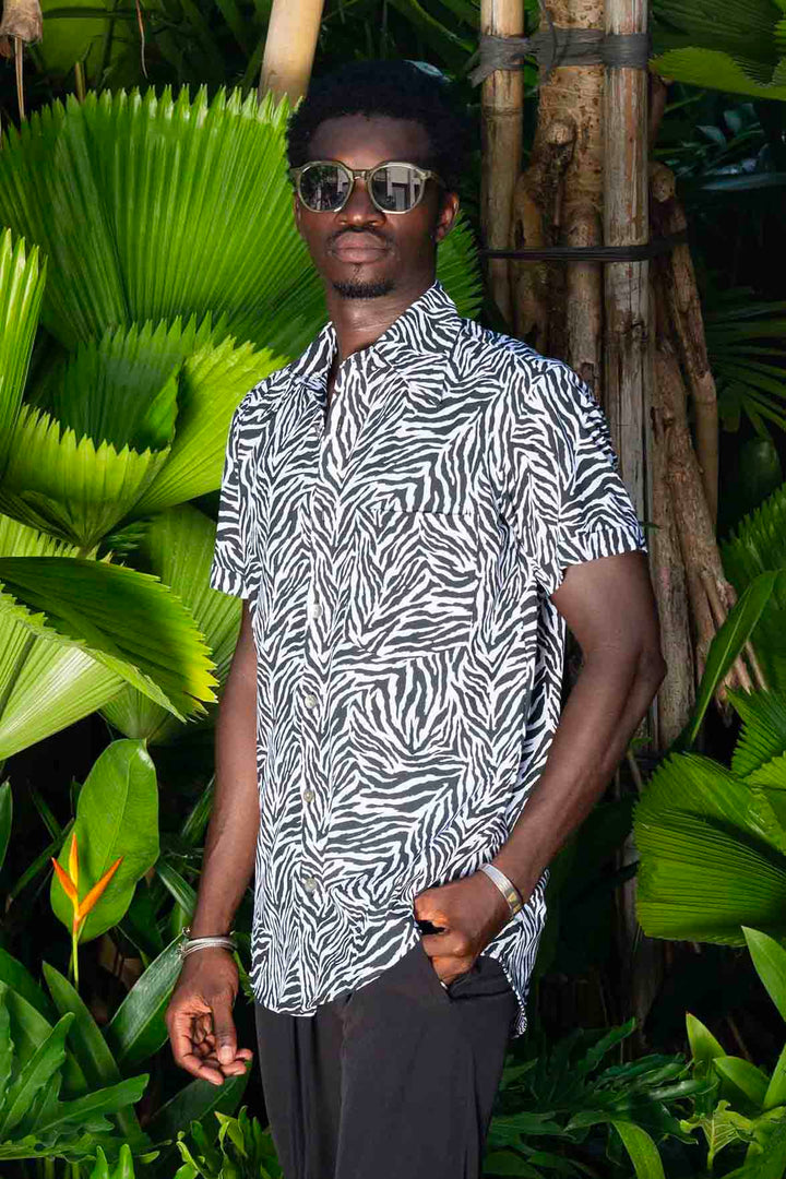 Zebra Print Dress Shirt, Mens Zebra Shirt, Shop Love Khaos, Medium Size , Black/White