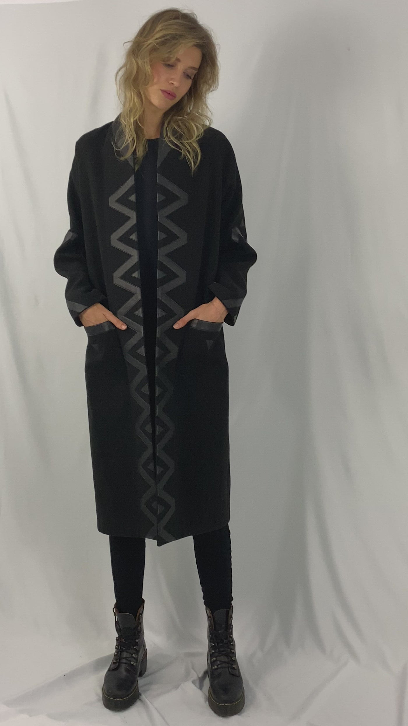 Womens Black Wool Maxi Coat from Love Khaos Streetwear brand.
