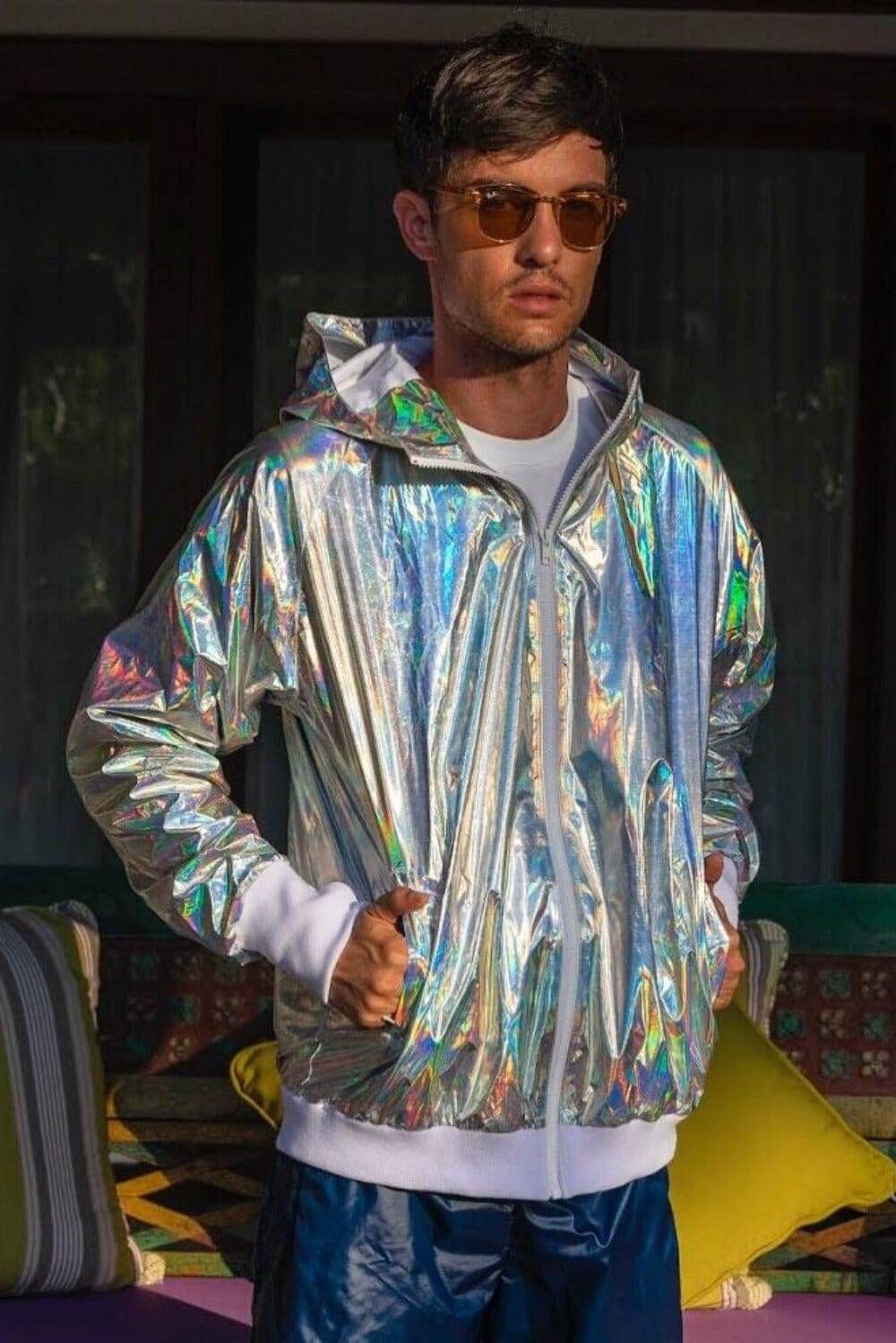 Holographic silver windbreaker raincoat