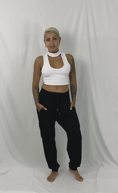 Ladies Harem Pants and V neck crop top by Ekoluxe Sustainable clothing brand