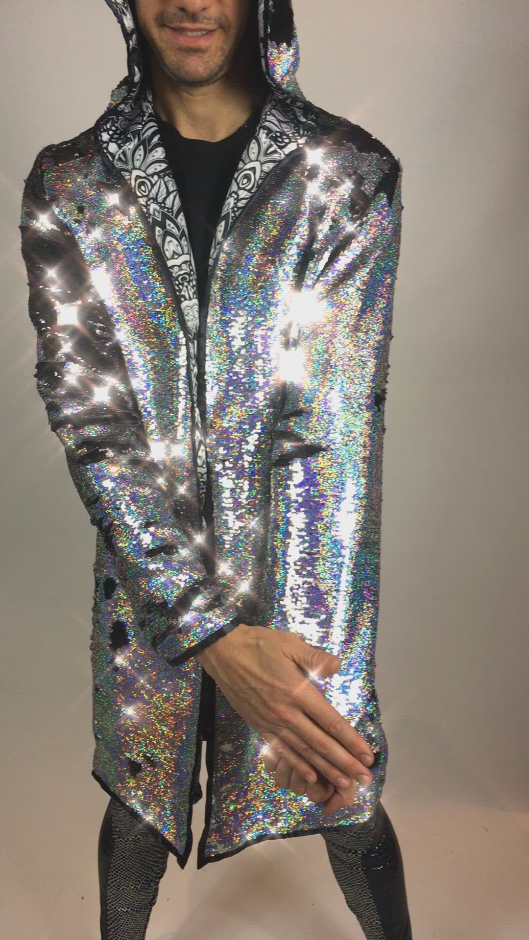 Mens Sequin Hoodie Jacket Love Khaos Mens Festival Wear