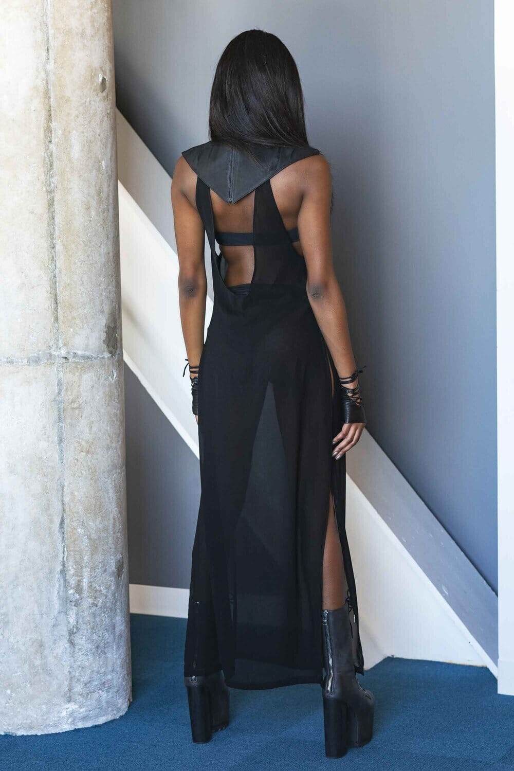Black Leather Futuristic Dress | Love Khaos Festival Wear Black Leather Futuristic Dress | Love Khaos Festival Wear