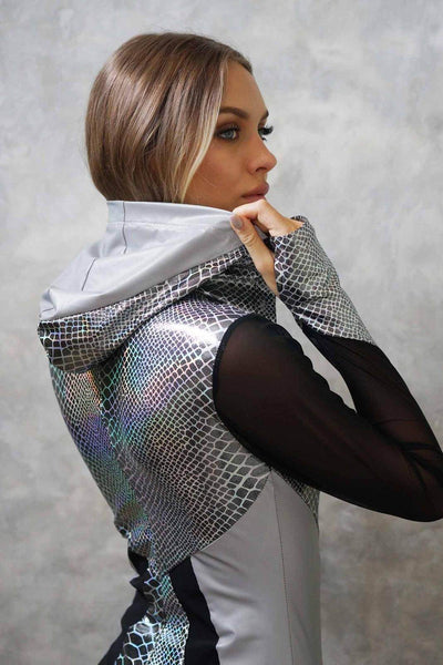 Barbarella snakeskin long sleeve rave bodysuit from Love Khaos festival clothing brand