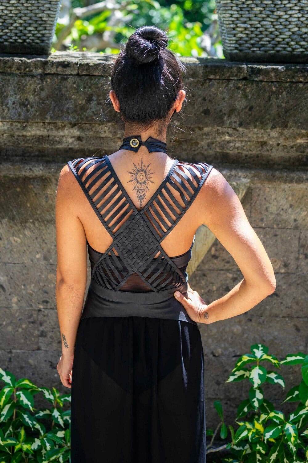 Open Front Black Leather Maxi Dress