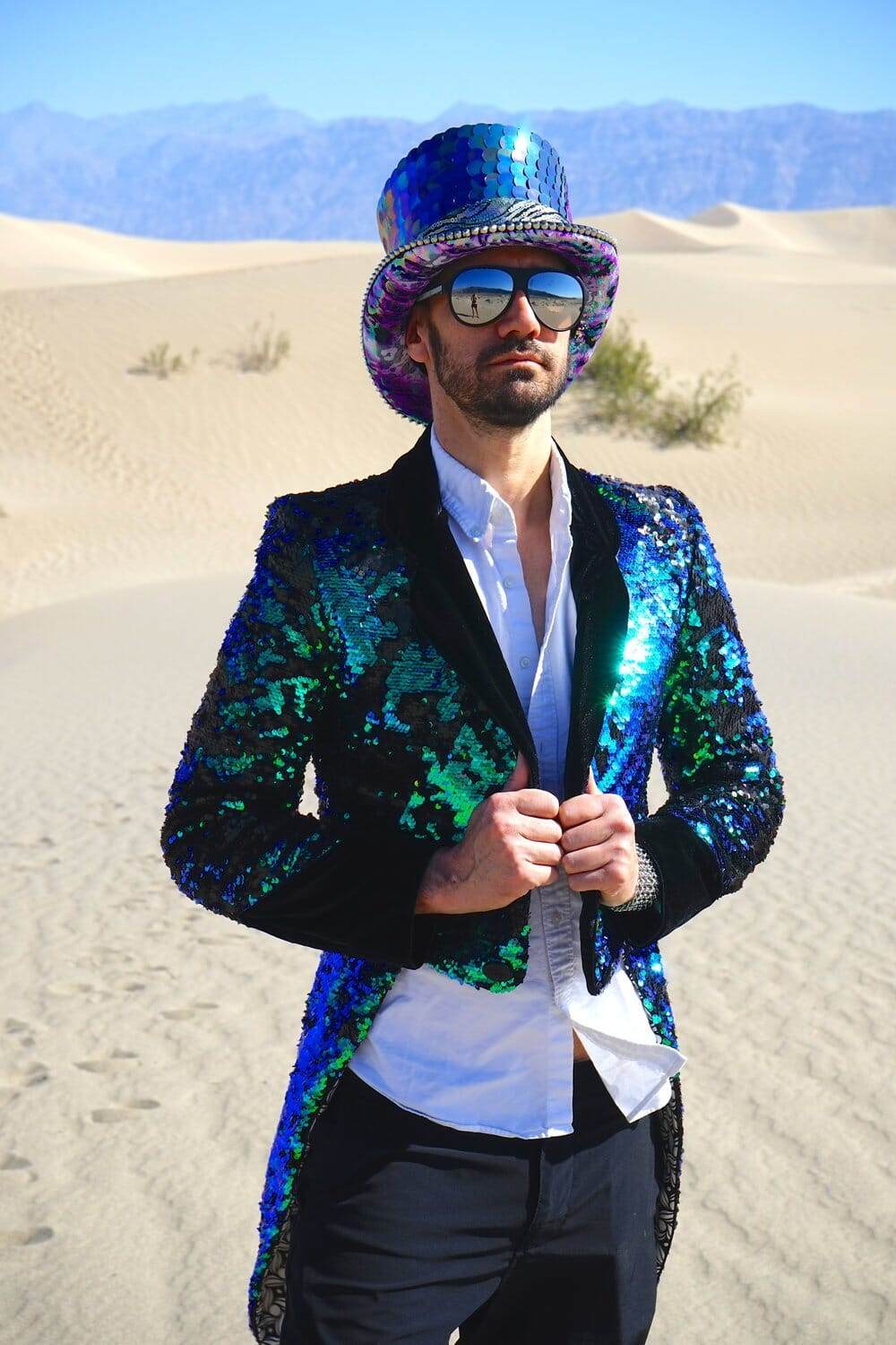 Mens Sequin Suit Jacket from Love Khaos Ethically Made Festival Clothing brand