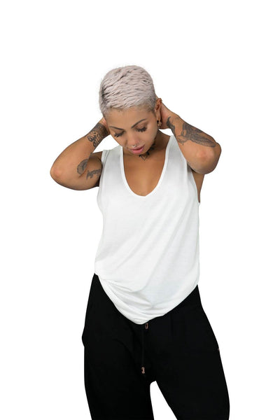 Womens white v neck t shirt by Ekoluxe Sustainable Fashion Brand
