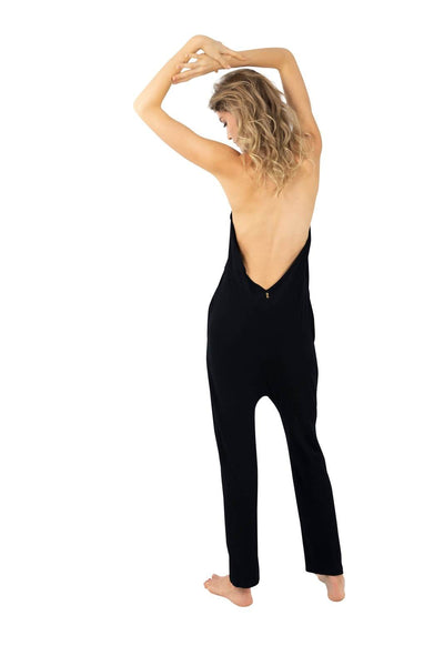 Womens Black Drop Crotch Jumpsuit by Ekoluxe Ethical Clothing Brand