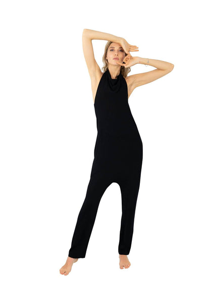 Womens Black Harem Jumpsuit by Ekoluxe sustainable clothing brand