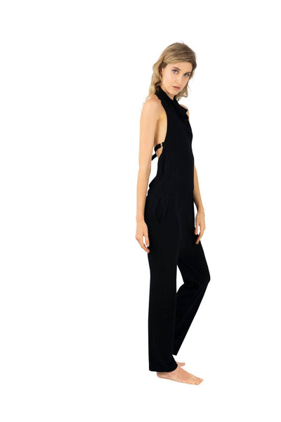 Womens Black Harem Jumpsuit by Ekoluxe sustainable clothing brand