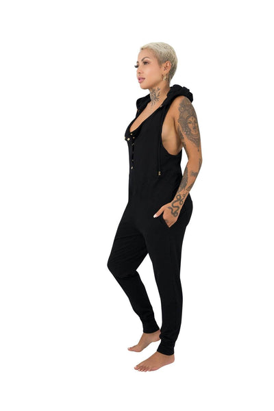 Womens Black Hoodie Jumpsuit by Ekoluxe Ethical Fashion Brand