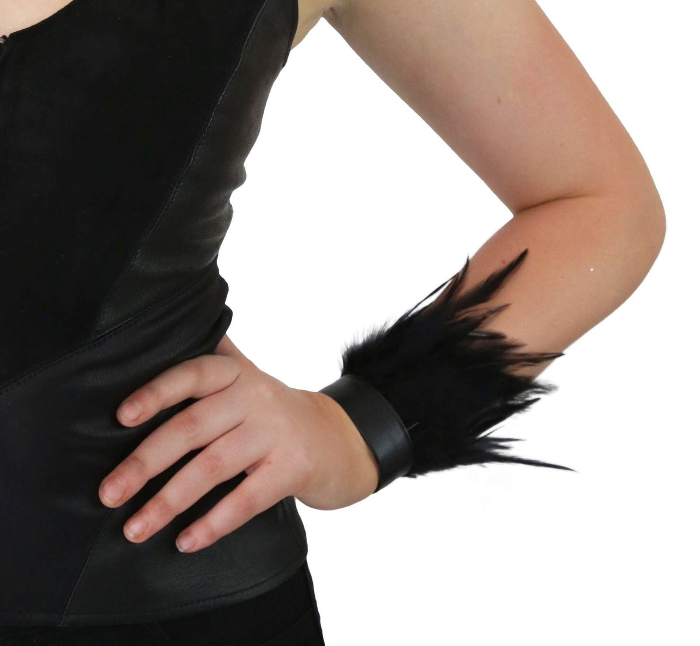 Feather bracelet cuff with leather trim by Love Khaos